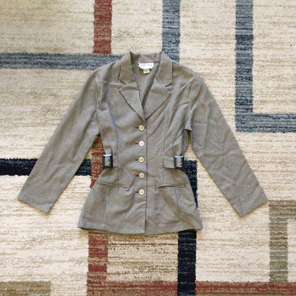 Rampage Vintage 90s Houndstooth Medium Blazer Jacket Buckle Office